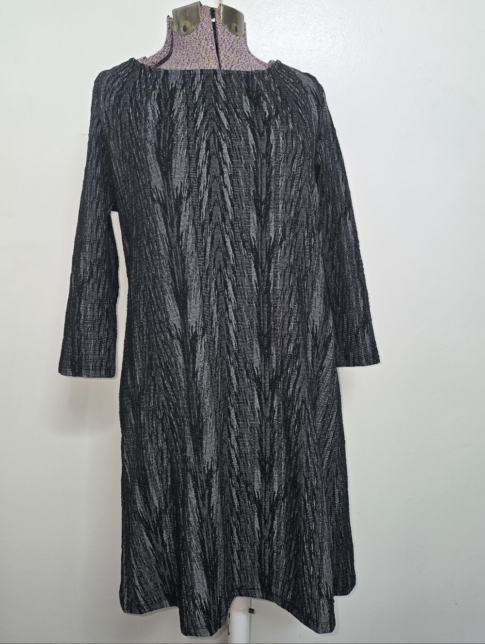 Isle Womens Black Gray Patterned Edgy Gothic Academia ¾ Sleeve Dress Size Small